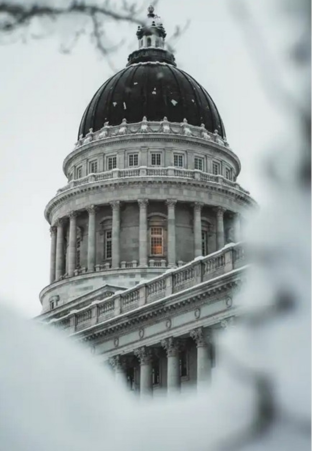 Black and White photograph of the capital dome in wintertime